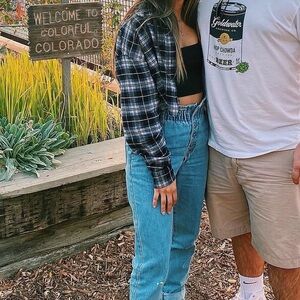 Forever 21 Black & White Plaid Crop Top Flannel Women’s Size Small